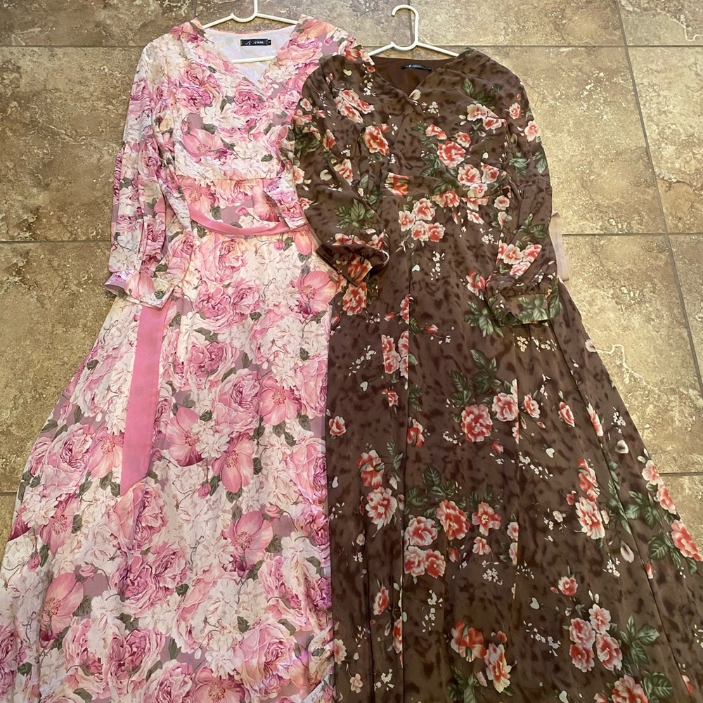 Floral Maxi Dresses in Pink and Brown